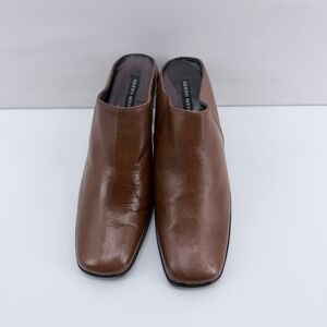 Sesto Meucci Brown Leather Square Toe Mules Block Heel Made in Italy Womens 9 M